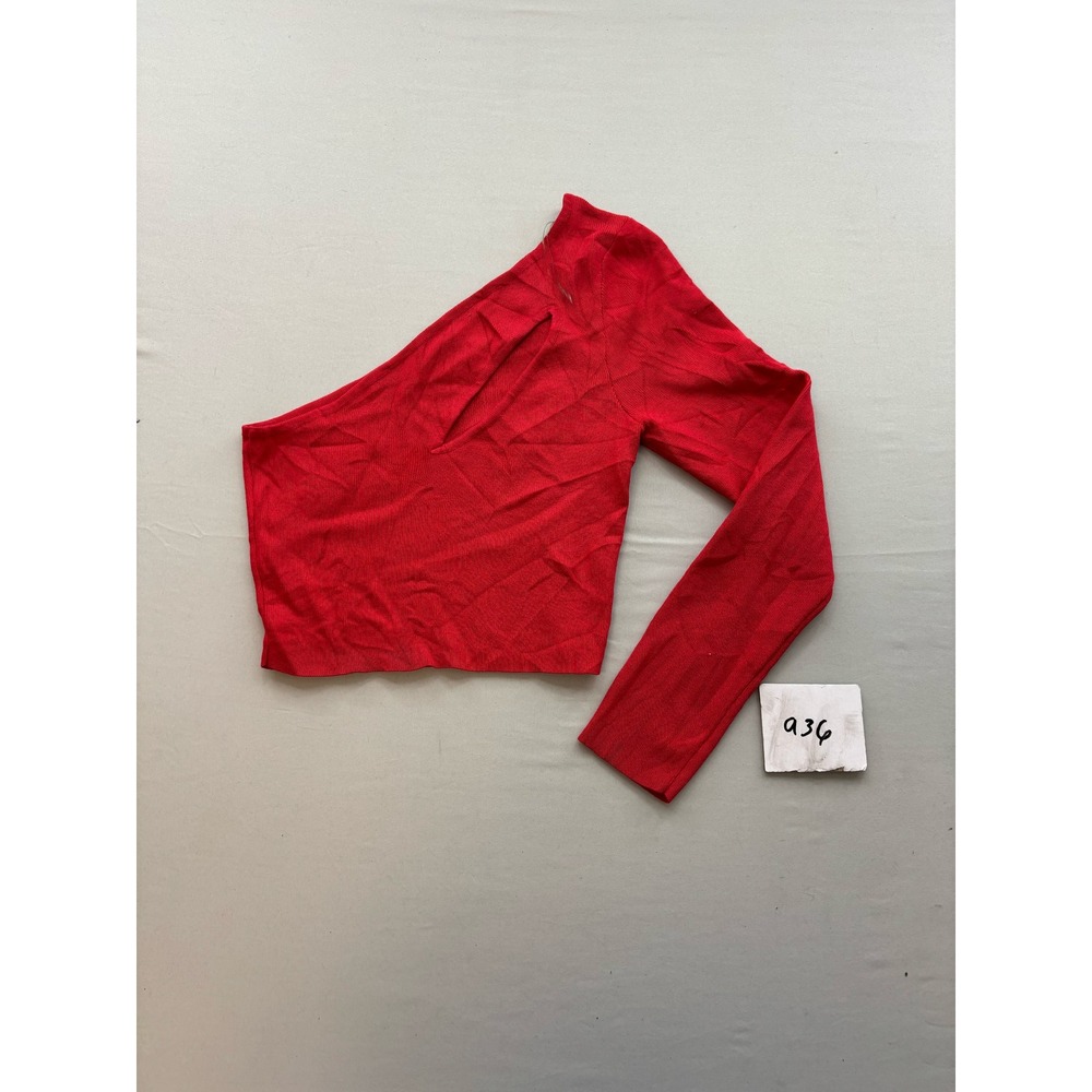 Papaya Womens Red One Shoulder Cutout Long Sleeve Ribbed Knit Crop Top Large
